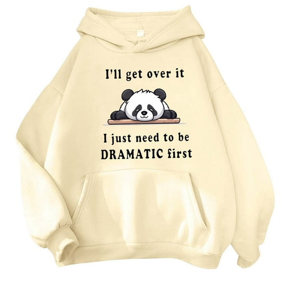 Puliio Womens Hoodies Cute Panda Print Long Sleeve Ladies' Hooded Pullovers Fashion Casual Warm Top Jacket With Pockets