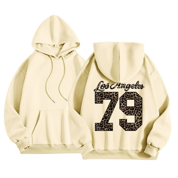 Puliio Womens Hoodies Letter Printed Drawstring Hooded Sweatshirt With Pocket Long Sleeve Pullover Daily Wear Spring Fall Winter Loose Fit Basic Hoody Jackets