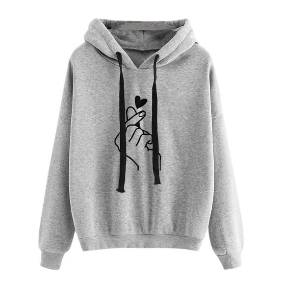 Puliio Womens Hoodies Long Sleeve Herat Printed Hoodie Sweatshirt Fall Fashion Casual Jumper Hooded Loose Comfy Trendy Pullover Tops Blouse