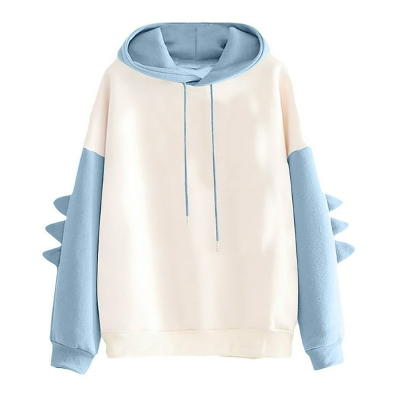 Puliio Womens Hoodies Long Sleeved Patchwork Dinosaur Top Hoodie Color Block Cute Design Soft Comfortable Fall Winter Drawstring Hoody Pullover
