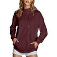 thumbnail image 1 of Puliio Womens Hoodies Solid Color High Collar Drawstring Hooded Sweartshirts With Side Pockets Non Velvet Soft Comfy Simple Outdoor Pullover Tops, 1 of 9