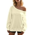 thumbnail image 1 of Puliio Womens Hoodless Off Shoulder Sweatshirt Casual Long Sleeve Blouse Daily Wear Comfortable Soft Stretchy Pure Color Loose Fit Spring Fall Winter Fashion Pullover Tops, 1 of 5