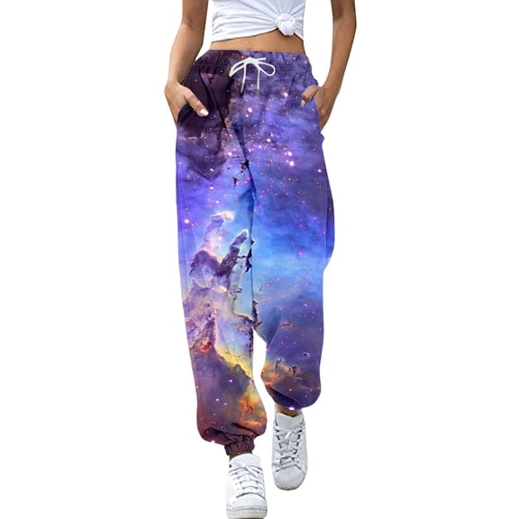 Puliio Womens Jogger Pants Star Print Elastic Waist Sports Pant With Pocket Slim Casual Comfy Sweatpants