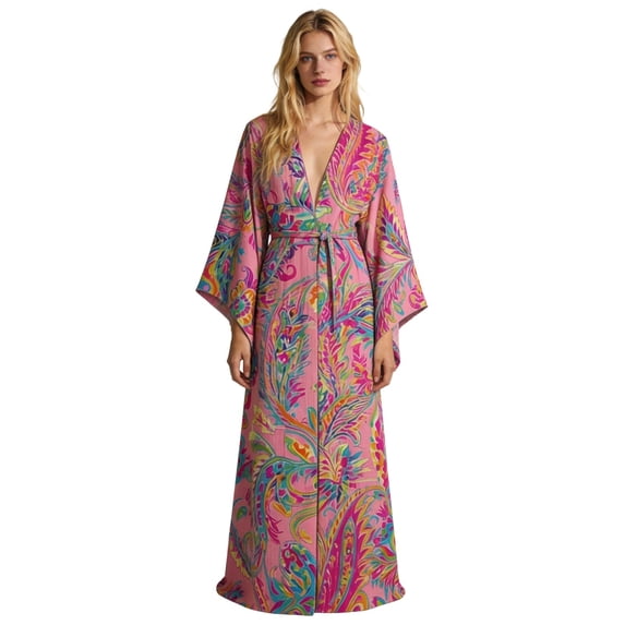 Puliio Womens Kimono Robes Elegant Floral Print Long Sleeve Nightgown Bathrobe Ladies Soft Comfortable Sleepwear Housecoats,Size XS