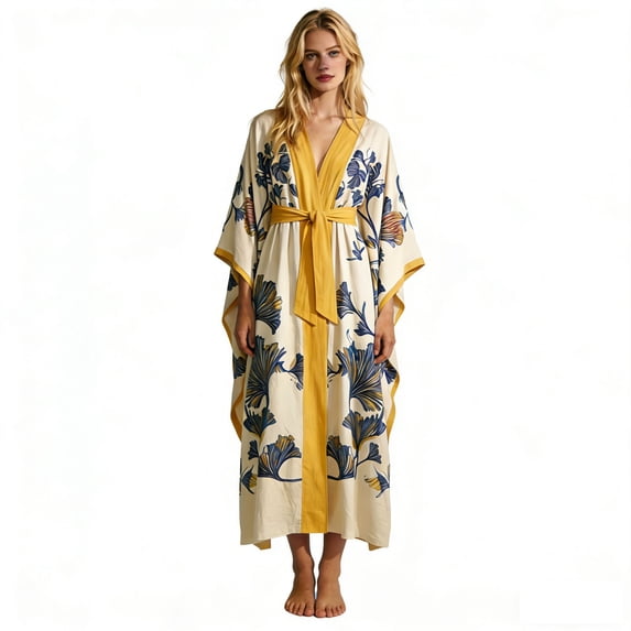 Puliio Womens Kimono Robes Elegant Floral Print Long Sleeve Nightgown Bathrobe Ladies Soft Comfortable Sleepwear Housecoats,Size XS