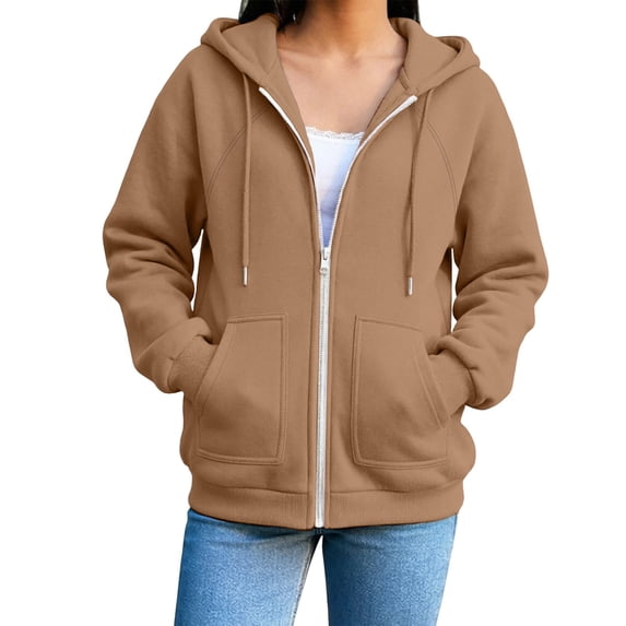 Puliio Womens Loose Raglan Sleeve Full Zip Hoodies Winter Warm Hooded Sweatshirts with Side Pockets