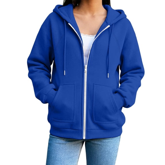 Puliio Womens Loose Raglan Sleeve Full Zip Hoodies Winter Warm Hooded Sweatshirts with Side Pockets