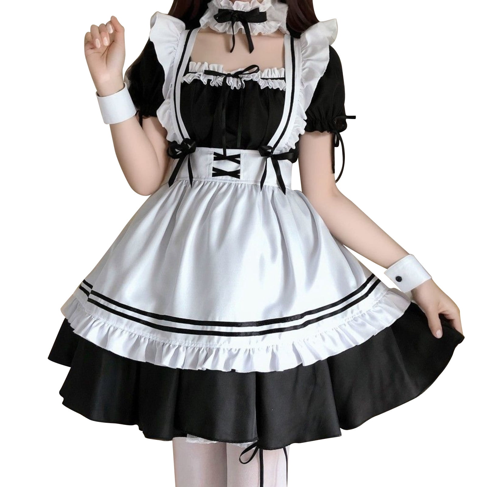 Puliio Womens Maid Dress Frill Apron Uniform Ruffle Lace Anime Roleplay ...