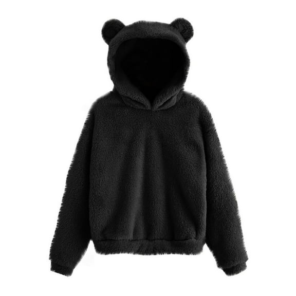 Puliio Womens Oversize Hoodies Cute Bear Shape Long Sleeve Fuzzy Hooded Sweatshirts Coat Warm Pullover Tops Unisex Casual Loose Solid Color Fall Outwear Hoody Sweater For Women Men