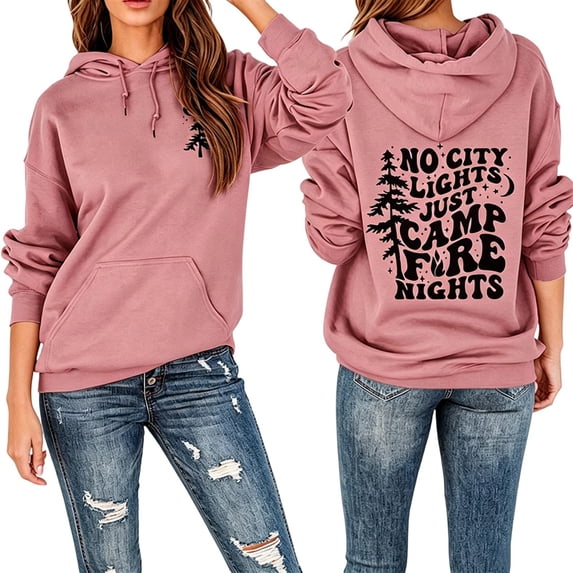 Puliio Womens Oversized Tree Letter Print Pullover Hoodies Casual Long Sleeve Hooded Sweatshirts with Pockets