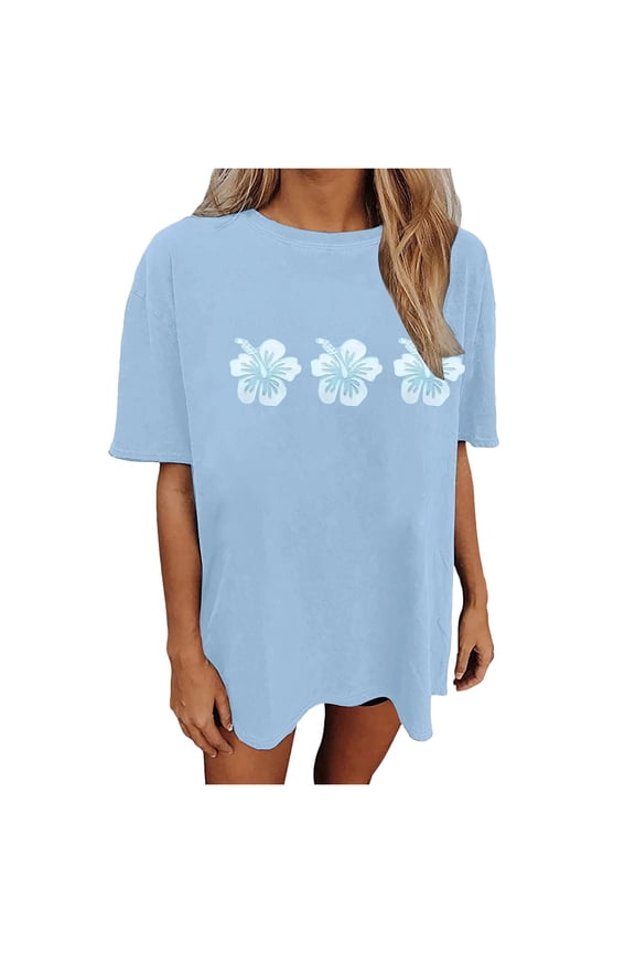 Womens Oversized Tshirt Flower Graphic Tees Music Short Sleeve Shirts Summer Casual Loose Beach Tops