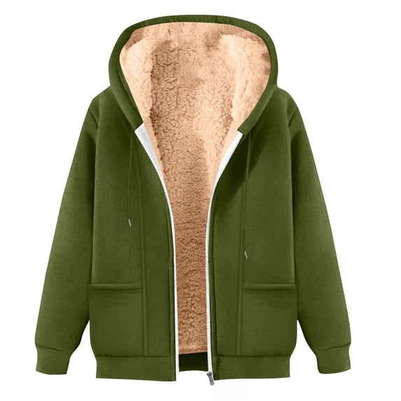 Puliio Womens Oversized Winter Warm Solid Full Zip Hoodies Cozy Long Sleeve Hooded Sweatshirts with Side Pockets