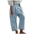 thumbnail image 1 of Puliio Womens Pants Elastic Waist Drawstring Wide Leg Pant Versatile Casual Loose Fit Jeans Every Wear, 1 of 9
