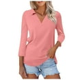thumbnail image 1 of Puliio Womens Polo Shirts 3/4 Sleeve V-Neck Solid Color Work Shirts Dressy Casual Blouses Tunic Tops, 1 of 5