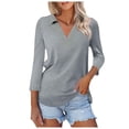 thumbnail image 1 of Puliio Womens Polo Shirts 3/4 Sleeve V-Neck Solid Color Work Shirts Dressy Casual Blouses Tunic Tops, 1 of 5