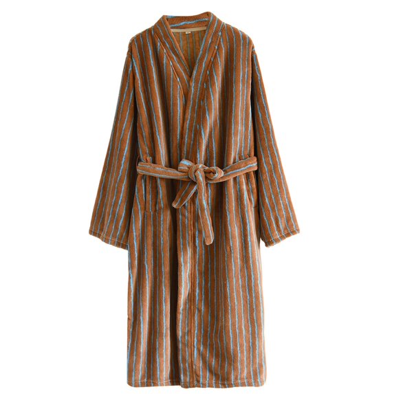 Puliio Womens Robes Fall Winter Warm Fluffy Striped Long Bathrobe Soft Comfy Warm Sleepwear,Size L