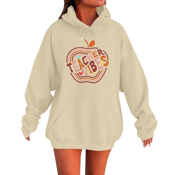 Puliio Womens School Season Hoodies Sweatshirts Casual Teacher'S Back To School Letter Printed Hoody Pullover Top Spring And Autumn Versatile Fasionable Hooded Jackets