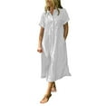 thumbnail image 1 of Puliio Womens Shirtdress Short Sleeve Striped Lapel Button Down Loose Shirt Dress Summer Casual Functional Plus Size Maxi Dresses With Pockets, 1 of 5