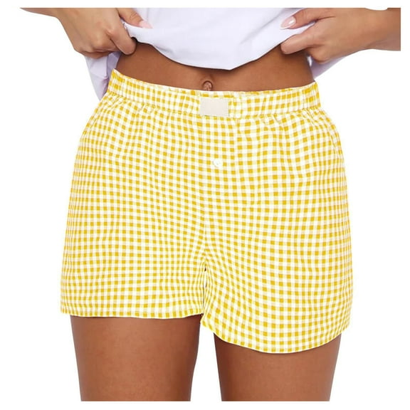 Puliio Womens Shorts Cute Plaid Print Button Front Pajama Short Soft Comfortable Sleepwear Shorts