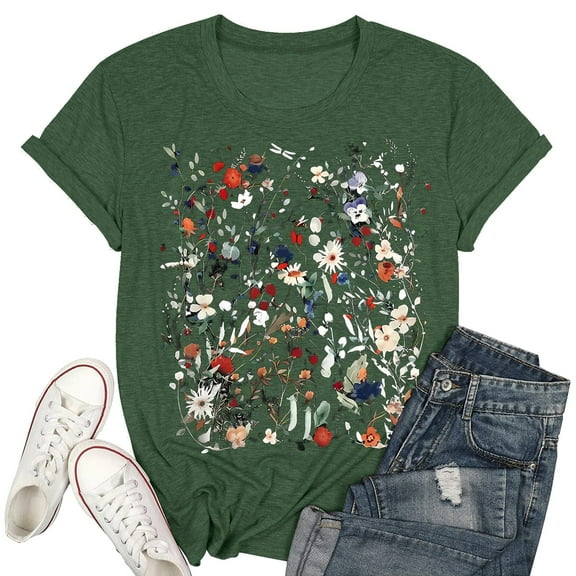 Puliio Womens Summer Casual Printed Short Sleeved Crew Neck T Shirt