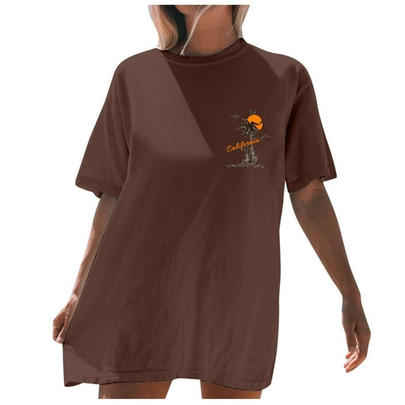 Puliio Womens T Shirts Beach Oversized Graphic Short Sleeve Crewneck Tee Summer Holiday Retro Baggy Shirts Tops