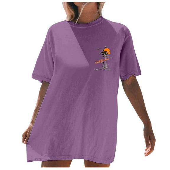 Puliio Womens T Shirts Beach Oversized Graphic Short Sleeve Crewneck Tee Summer Holiday Retro Baggy Shirts Tops