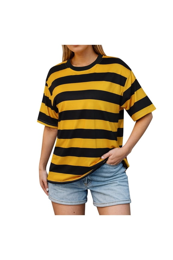 Womens T-Shirts Half Sleeve Round Neck Color Block Striped Bottoming Shirt Spring Autumn Korean Loose Casual Large Tee Tops