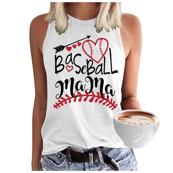 Puliio Womens Tank Tops Baseball O Neck Tank Women Print Baseball Tanks Cute Workout Graphic Casual Summer Sleeveless Vest Top