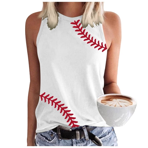 Puliio Womens Tank Tops Baseball O Neck Tank Women Print Baseball Tanks Cute Workout Graphic Casual Summer Sleeveless Vest Top