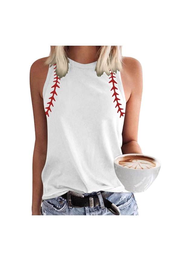 Womens Tank Tops Baseball O Neck Tank Women Print Baseball Tanks Cute Workout Graphic Casual Summer Sleeveless Vest Top