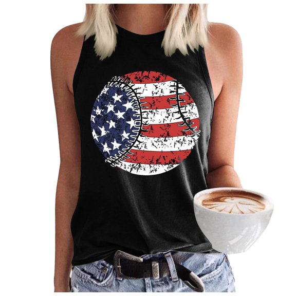 Puliio Womens Tank Tops Baseball O Neck Tank Women Print Baseball Tanks Cute Workout Graphic Casual Summer Sleeveless Vest Top