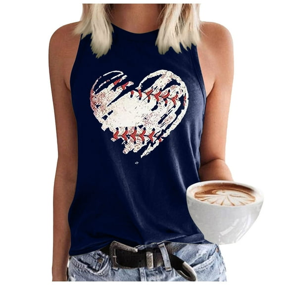 Puliio Womens Tank Tops Baseball O Neck Tank Women Print Baseball Tanks Cute Workout Graphic Casual Summer Sleeveless Vest Top