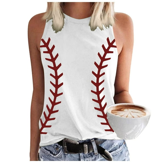 Puliio Womens Tank Tops Baseball O Neck Tank Women Print Baseball Tanks Cute Workout Graphic Casual Summer Sleeveless Vest Top