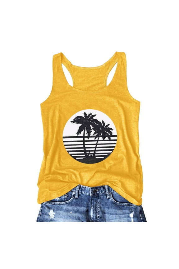 Womens Tank Tops Sleeveless Coconut Tree Printed Shirts Summer Beach Loose Fit Running Athletic Racerback Vest Tops