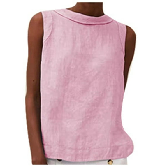Puliio Womens Vest Tops Solid Color Round Neck Casual Sleeveless Top T Shirt Sumemr Loose Minimalist Versatile Female Camisole Tops