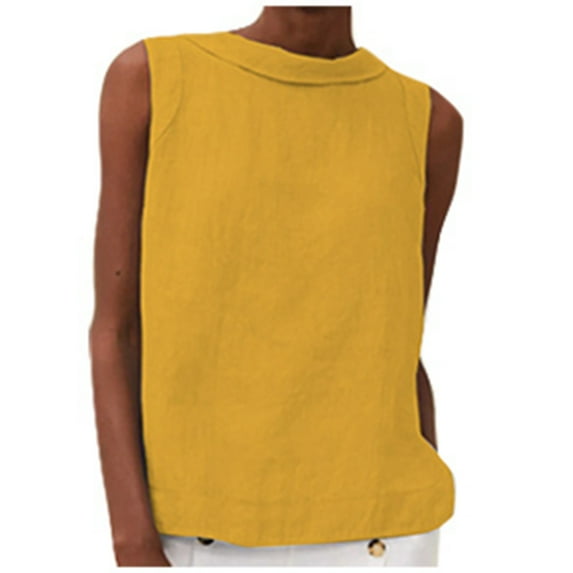 Puliio Womens Vest Tops Solid Color Round Neck Casual Sleeveless Top T Shirt Sumemr Loose Minimalist Versatile Female Camisole Tops