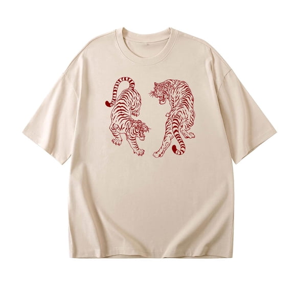 Puliio Womens Vintage Tiger Graphic Print T Shirt Short Sleeve Oversized Streetwear Casual Summer Daily Tshirt