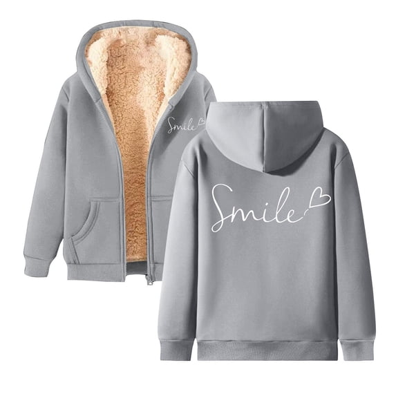 Puliio Womens Zipper Hoodies Fashion Letter Printed Long Sleeve Hoody Sweatshirts Autumn Winter Warm Comfy Oversized -Lined Jacket Hooded Coats