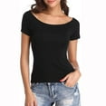 thumbnail image 1 of Puliio Womens tops Solid Cold Short Sleeve Off Shoulder Blouses Summer Slim fit Stylish Tops Everyday Wearsolid, 1 of 4