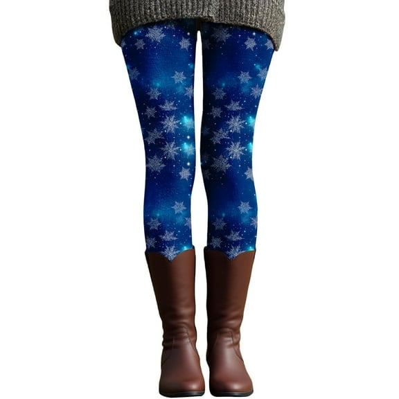 Puliio Xmas Leggings For Women Christmas Snowflake Printed High Waisted Funny Workout Stretch Pants Winter Tummy Control Holiday Pantyhose Plus Size Tights,Blue,XXL