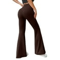 thumbnail image 1 of Puliio Yoga Pants For Womens Ribbed Solid Color Straight Fitness Running Sports Full Length Active Pants Slim Fit Elastic Waist Casual Flare Leggings, 1 of 5