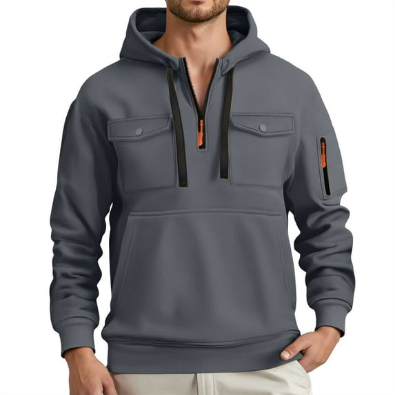 Puliio Zip Up Hoodie For Men Casual Lined Drawstring Hooded Sweater With Kangaroo Pocket Cozy Lightweight Outdoor Sportswear Pullover Sweatshirts Winter Tops