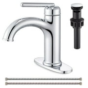 Wowkk Brass Bathroom Faucet Polished Chrome Bathroom Sink Faucets Single Handle Vanity Faucet Pop-Up Drain Included, Modern RV Faucet with Water Supply Line and Deck Mount 1 Hole or 3 Hole