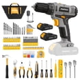 thumbnail image 1 of Pulituo 20V Cordless Drill Driver Kit, Home Tool Set with 20V Lithium-Ion Drill, 2pcs Battery, 120PCS All-Purpose Kit, 21+1 Torque, 2-Speed, DIY & Home Repairs Yellow, 1 of 9