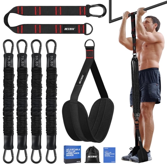 Pull Up Assistance Bands 260lbs, Heavy Pull Up Bands Resistance Bands for Pull Ups Working Out with Feet Rest, Pull Up Bar Bands Assistance Bands Strength Training Workout Equipment, Height Adjustabl