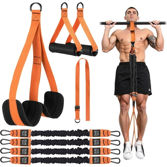 Pull up Assistance Bands, 4 Pull Up Bands 300lbs, Heavy Duty Pull Up Assist Workout Bands for Gym Strength with Two Footrest, Compatible with Any Pull Up Bars