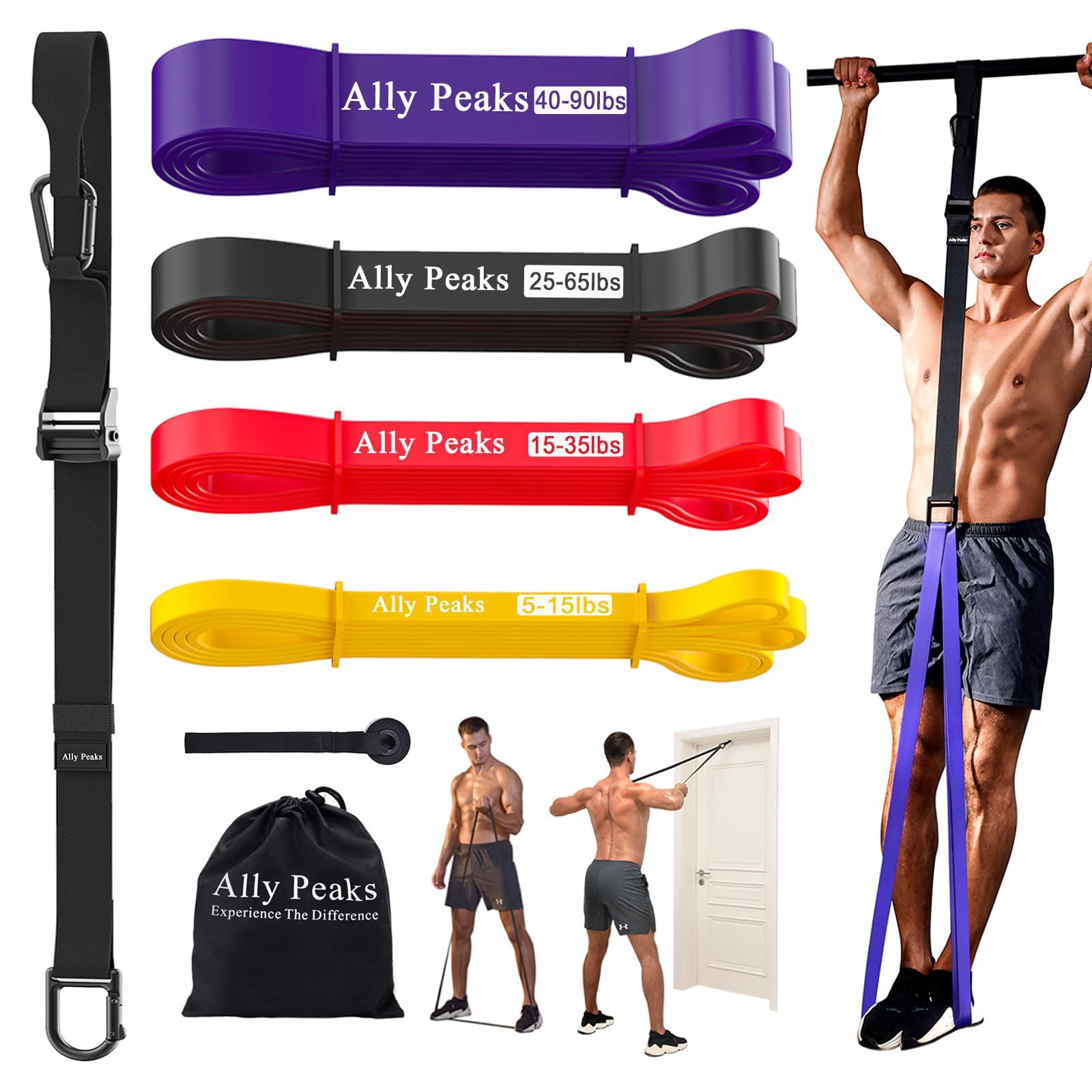 Pull Up Assistance Bands，Heavy Duty Resistance Band for Pull Up Bar，Adjustable Weight/Size with Fabric Feet/Knee Rest Pull up bands,Up to 410lbs Assistance，resistance bands and assist bands
