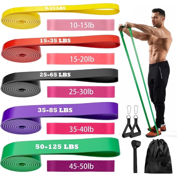 XINGLUKE Pull up Assistance Bands Set of 5, Resistance Bands with 5 Elastic Exercice Loop Bands for Exercise Fitness, Yoga, Powerlifting and Resistance Training, with Instruction Manual and Carry Bag