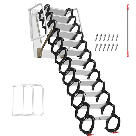 Pull Down Attic Stairs Attic Ladder Foldable Loft Stairs Ti-Mg Alloy Loft Wall Mounted Stairs Telescopic Fold Ladder, Heavy-Duty 3M Vertical Height 12 Step for Roof, Garage, Basement Access