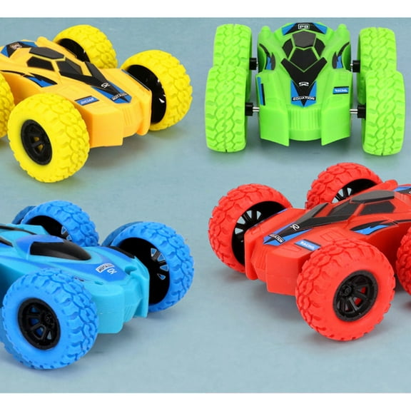 Pull Back Cars 4 Pack Monster Toys Truck Double-Sided Friction Powered Vehicles Flips Shockproof Inertia Cars Push and Go Vehicles